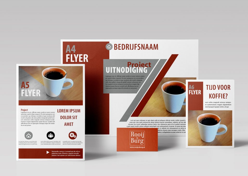 Flyers_A6_A5_A4 Compositie van een A6, A5 en A4 flyer